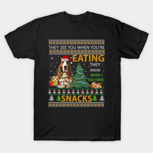 Basset Hound Ugly Christmas They See You're Eating Xmas Gift T-Shirt